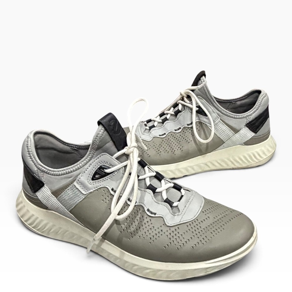Ecco ST.1 Lite Sneaker Shoes Men 8-8.5 Gray Perforated Leather Sporty Athleisure
